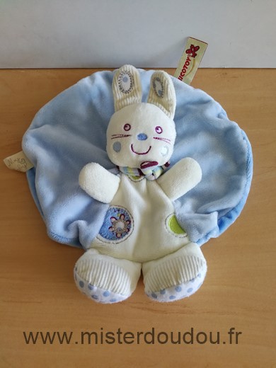 Doudou Lapin Nicotoy Blanc bleu rond 