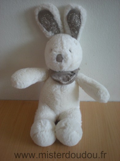 Doudou Lapin Nicotoy Blanc foulard beige 
