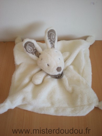 Doudou Lapin Nicotoy Blanc foulard et interrieur des oreilles marron 