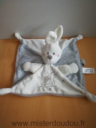 Doudou Lapin Nicotoy Blanc gris motifs etoiles lapin 