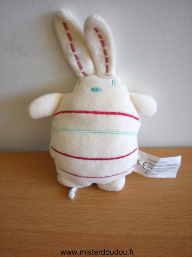 Doudou Lapin Nicotoy Blanc rayé rouge vert 