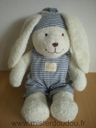 Doudou Lapin Nicotoy Blanc bleu rayures 