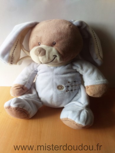 Doudou Lapin Nicotoy Bleu beige echarpe ecru 