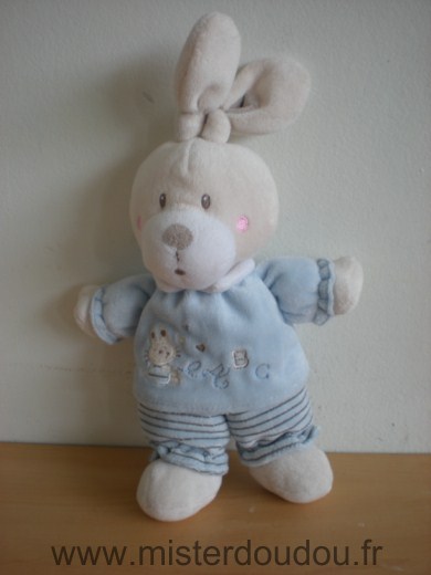 Doudou Lapin Nicotoy Bleu blanc motif lapin a b c 