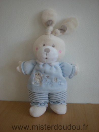 Doudou Lapin Nicotoy Bleu blanc motifs lapin abc 