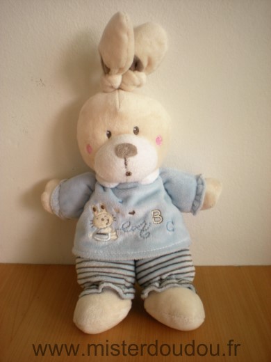 Doudou Lapin Nicotoy Bleu blanc motifs lapin abc 