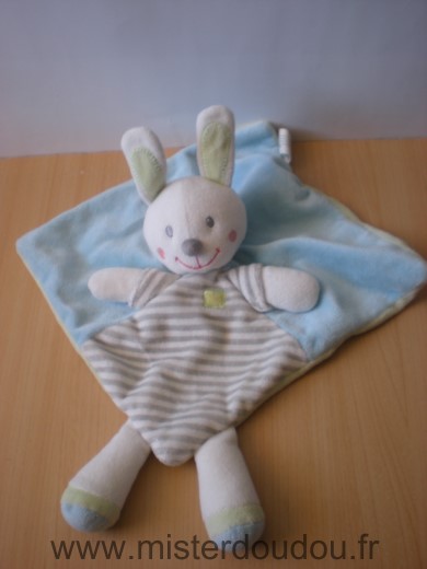 Doudou Lapin Nicotoy Bleu blanc vert dessous rauye gris 