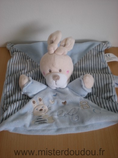 Doudou Lapin Nicotoy Bleu motif lapin a b c 