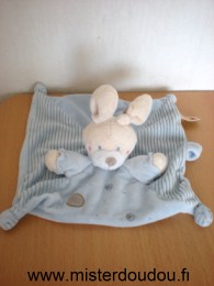 Doudou Lapin Nicotoy Bleu rayures grises dessous bleu Possède une attache sucette velcro