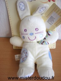 Doudou Lapin Nicotoy Ecru bleu blanc echarpe rayée my baby 