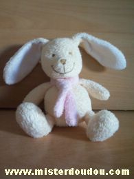 Doudou Lapin Nicotoy Ecru écharpe rose 