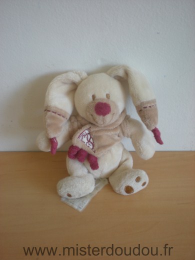 Doudou Lapin Nicotoy Ecru marron bordeau Mini doudou