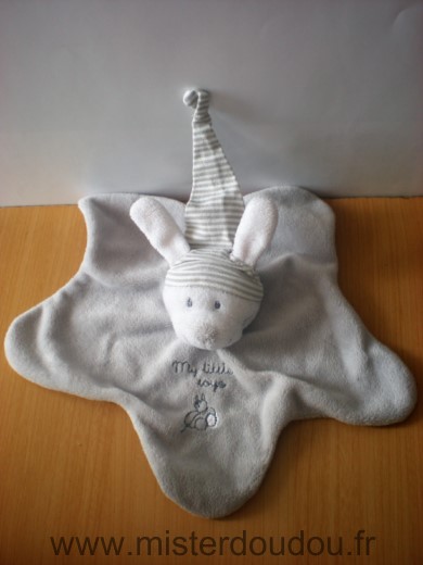 Doudou Lapin Nicotoy Gris blanc bonnet raye my little toys 