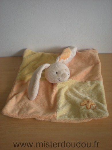 Doudou Lapin Nicotoy Jaune orange fleur orange 