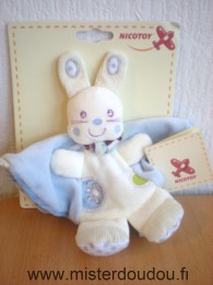 Doudou Lapin Nicotoy Lapin blanc sur tissus rond bleu velours 