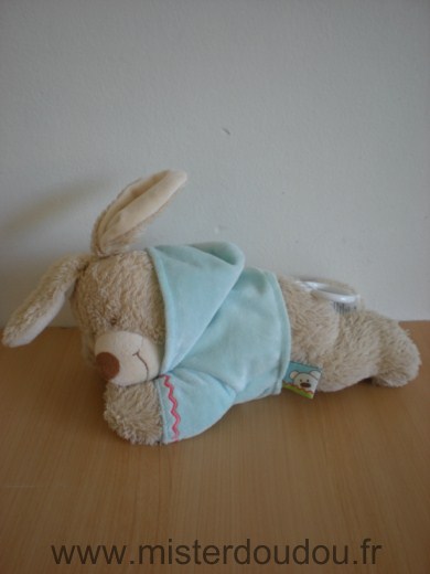 Doudou Lapin Nicotoy Lapin couche  beige pull bleu 