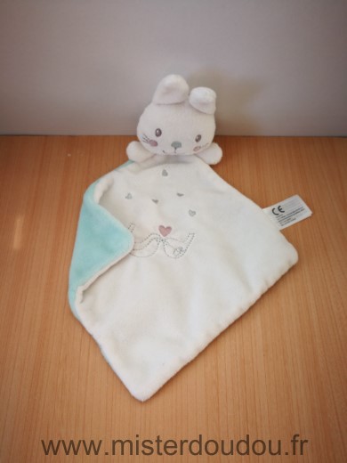 Doudou Lapin Nicotoy Losange blanc bleu coeur 