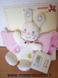 Doudou Lapin Nicotoy Rose blanc 