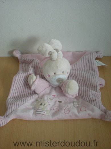 Doudou Lapin Nicotoy Rose brodé un petit lapin et a b c 