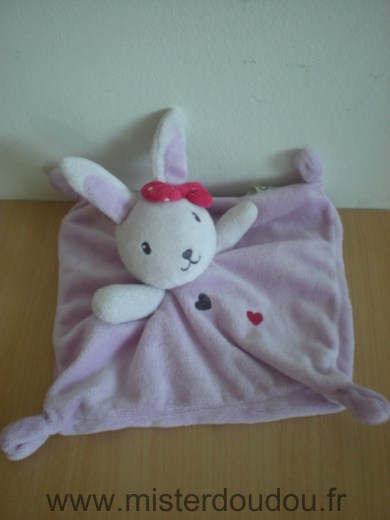 Doudou Lapin Nicotoy Rose coeur noeud rouge 