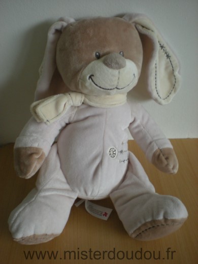 Doudou Lapin Nicotoy Rose ecru echarpe ecrue 