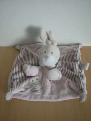 Doudou Lapin Nicotoy Rose gris brodé a b c motif lapin 