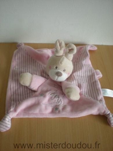 Doudou Lapin Nicotoy Rose raye motif lapin 