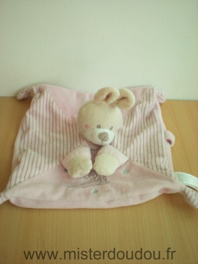 Doudou Lapin Nicotoy Rose raye beige motifs lapin qui regarde les etoiles 