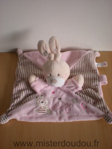 Doudou Lapin Nicotoy Rose raye motif a b c 