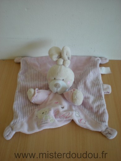 Doudou Lapin Nicotoy Rose raye motif lapin a  b c 