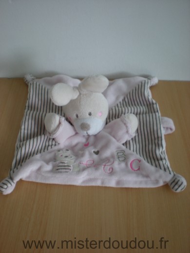 Doudou Lapin Nicotoy Rose rayures motifs lapin a b c 