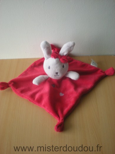 Doudou Lapin Nicotoy Rouge blanc noeud rouge, coeurs brodés 