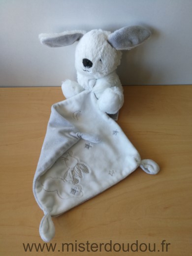 Doudou Lapin Nicotoy Simba blanc gris mouchoir blanc gris etoiles 