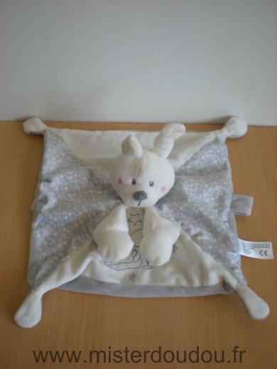 Doudou Lapin Nicotoy Simba nicotoy blanc gris etoiles dorees motif lapin 