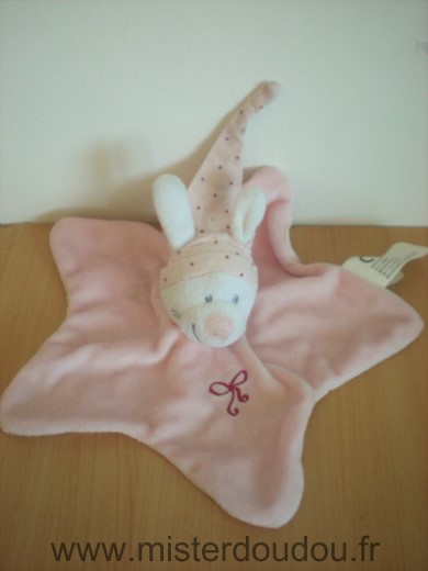 Doudou Lapin Nicotoy Velours rose bonnet tissus rose 