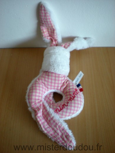 Doudou Lapin Nin-nin Blanc vichy rose 