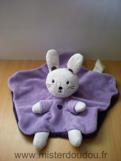 Doudou Lapin Nicotoy Mauve blanc violet coeur 