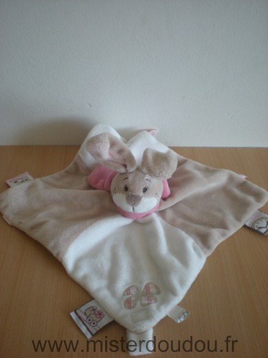 Doudou Lapin Noukie s Beige blanc écharpe rose 