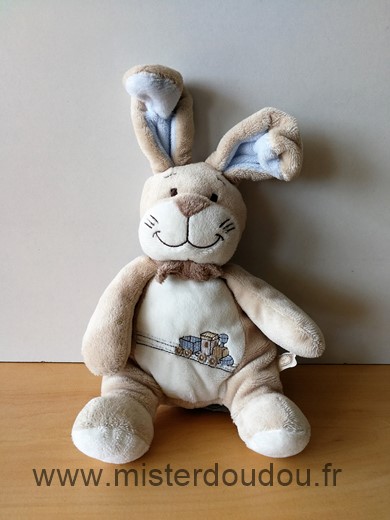 Doudou Lapin Noukie s Beige blanc train 