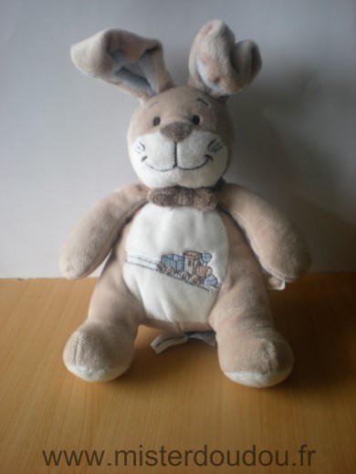 Doudou Lapin Noukie s Beige bleu blanc train oscar 