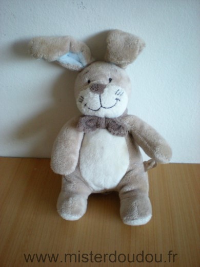 Doudou Lapin Noukie s Beige bleu foulard marron 