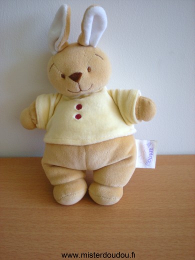 Doudou Lapin Noukie s Beige tshirt jaune 3 boutons rouges 