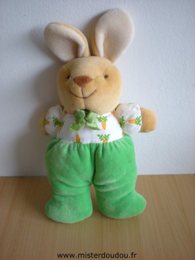 Doudou Lapin Noukie s Blanc vert motifs carottes 