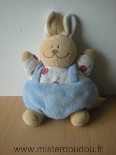 Doudou Lapin Noukie s Bleu blanc imprimé cerises 