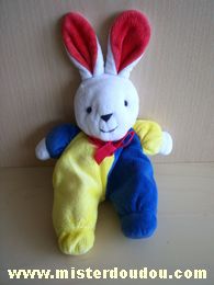 Doudou Lapin Noukie s Bleu jaune blanc rouge Etat très moyen..prix réduit