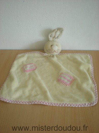 Doudou Lapin Noukie s Jaune carré rose et vert Quelques bouloches