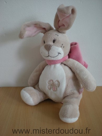 Doudou Lapin Noukie s Oscarine beige blanc noeud rose trefle 