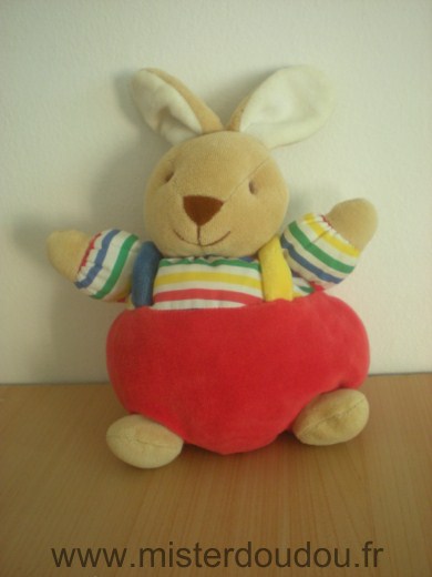 Doudou Lapin Noukie s Rouge raye bleu vert jaune 