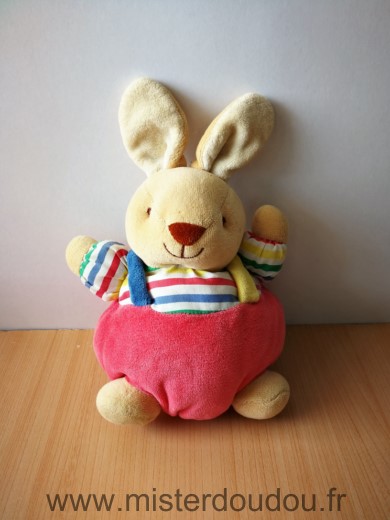 Doudou Lapin Noukie s Rouge rayures Une trace rouge dans les rayures du dos