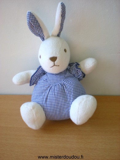 Doudou Lapin Nounours Blanc vichy bleu marine 